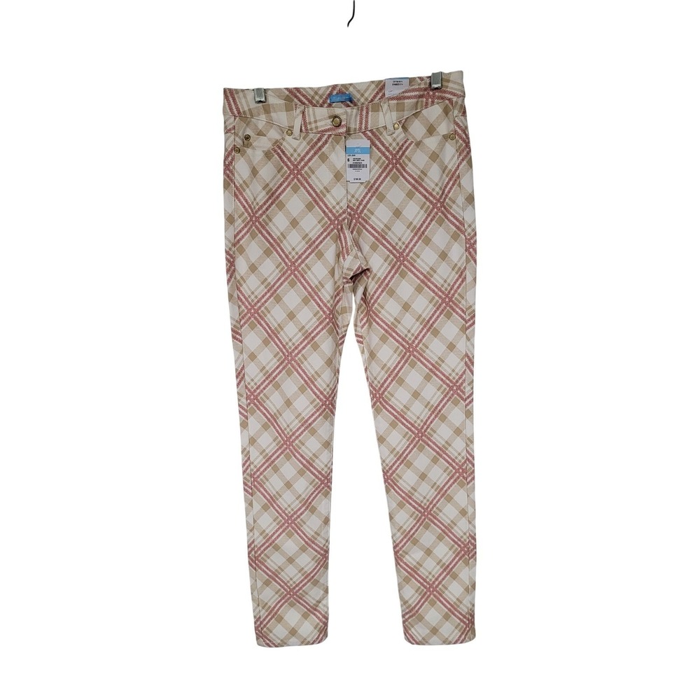 J.McLaughlin Lexi Jean Cream Mini Linked Chain 32X31 Sand Plaid Pants Size 6